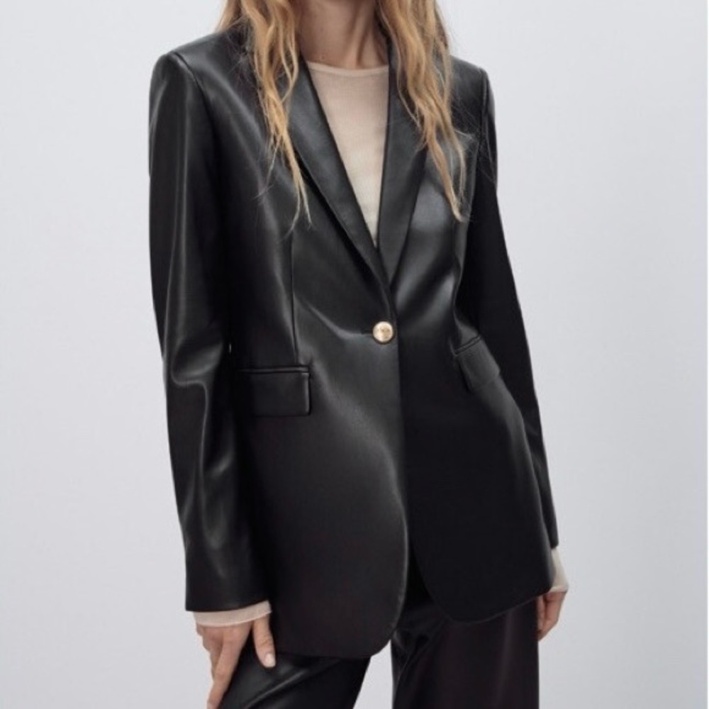 Zara Black Leather Blazer